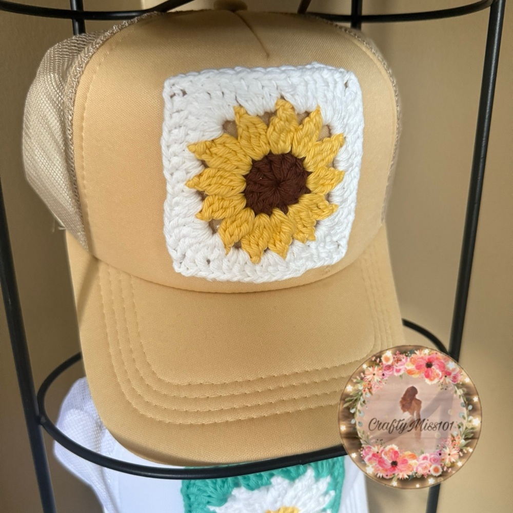 Sunflower Crochet Patch Trucker Hat
